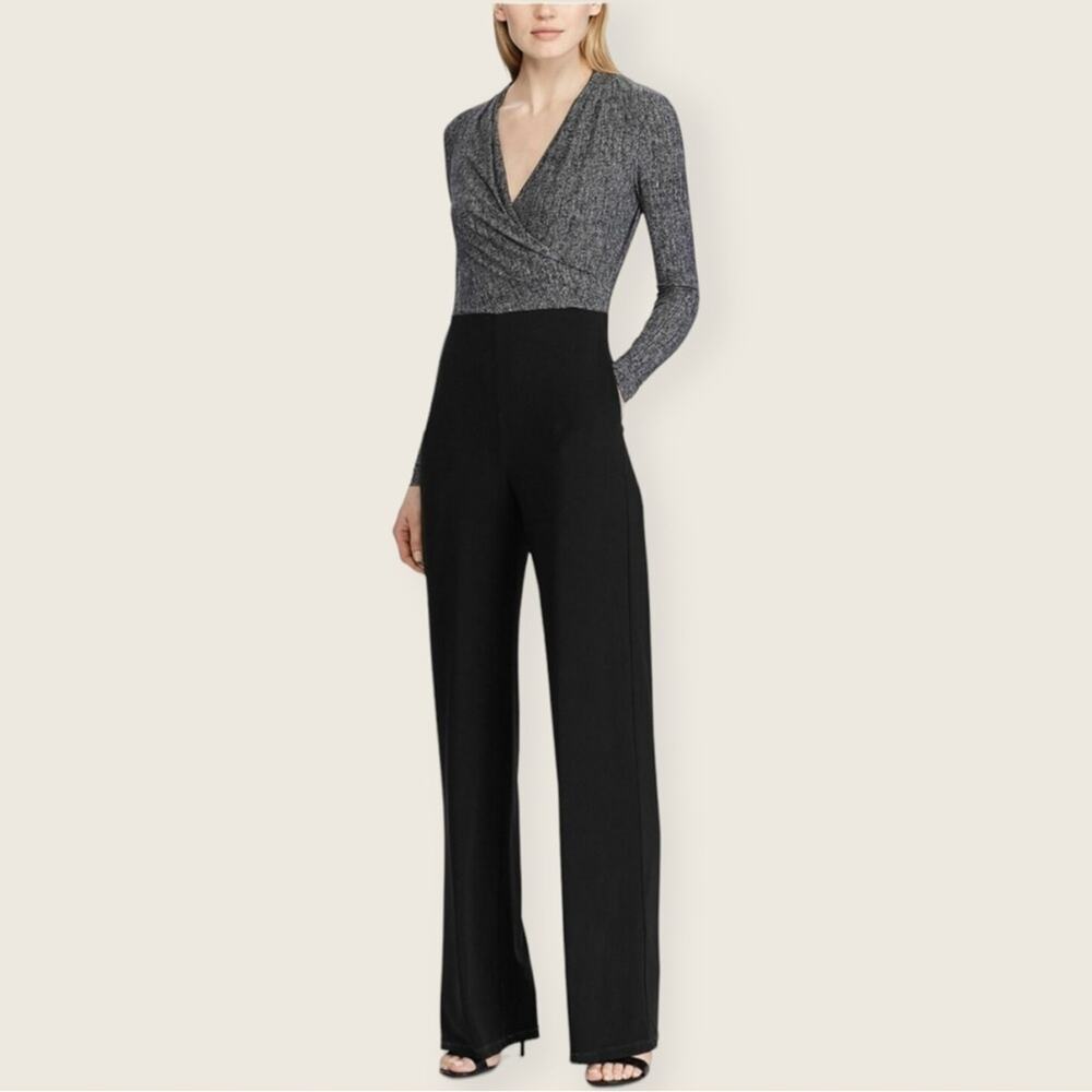 NWT | Lauren Ralph Lauren | Two-Tone Straight-Leg Jumpsuit | Black/Gray | 18